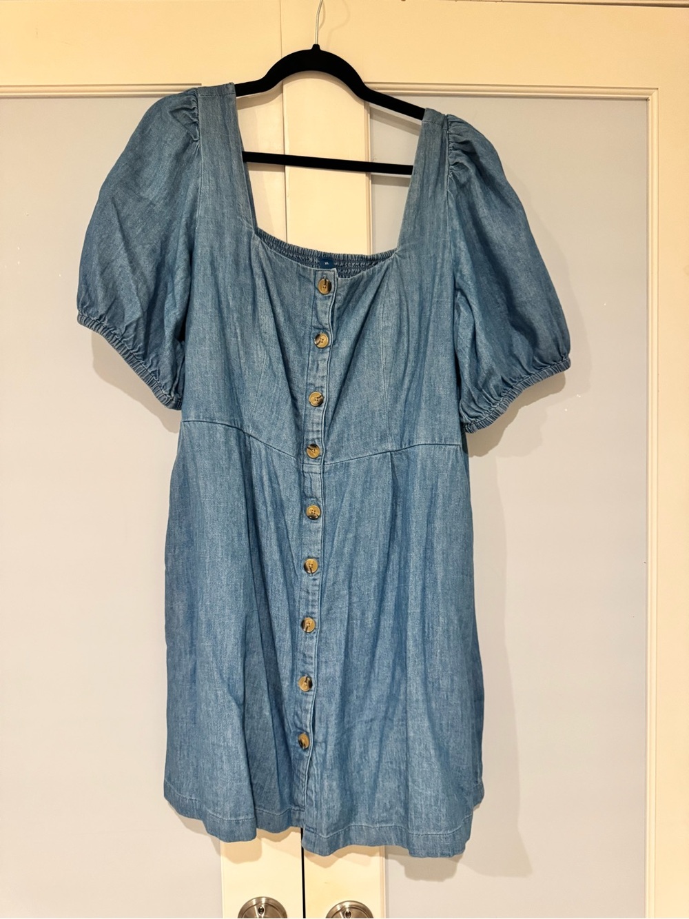 Old Navy Light Blue Denim Button-Front Puff Sleeve Mini Dress